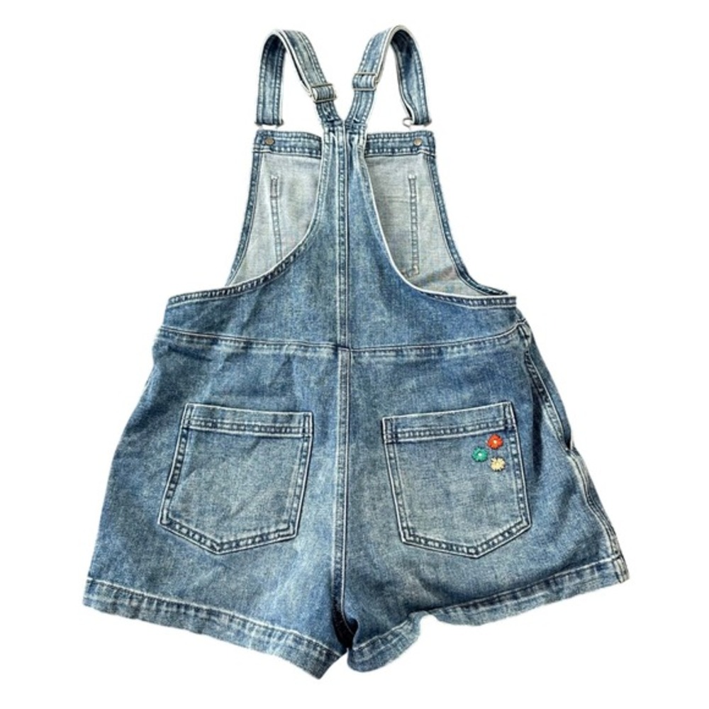 Aerie Size Small Denim Shortall Overalls Medium Wash Daisy Embroidery Summer - Picture 7 of 10